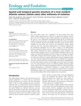 Spatial and Temporal Genetic Structure of a Riverresident Atlantic Salmon (Salmo Salar) After Millennia of Isolation