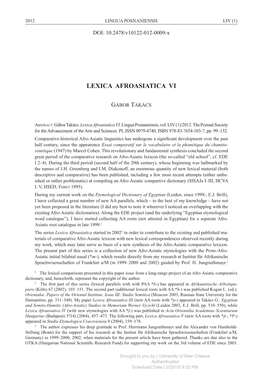 Lexica Afroasiatica Vi
