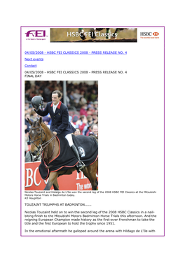 Hsbc Fei Classics 2008 - Press Release No