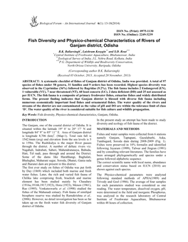 Fish Diversity and Physico-Chemical Characteristics of Rivers of Ganjam District, Odisha B.K