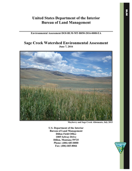 Sage Creek Watershed Environmental Assessment June 7, 2016