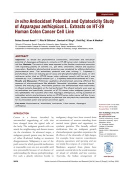 In Vitro Antioxidant Potential and Cytotoxicity Study of Asparagus Aethiopicus L