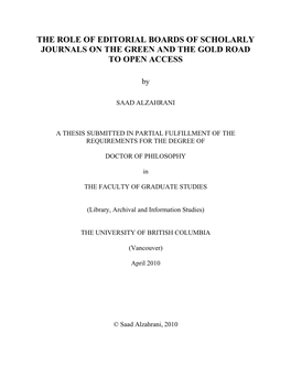 The Role of Editorial Boards of Scholarly Jour Als O The