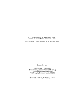 Calorific Equivalents for Studies in Ecological