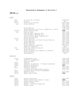 Massachusetts Newspapers on Microfilm S (AN2.M4...)