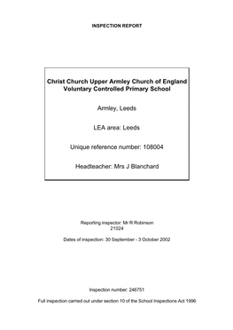 Christ Church Upper Armley Church of England Voluntary Controlled Primary School