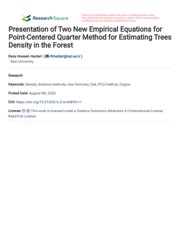1 Presentation of Two New Empirical Equations for Point-Centered Quarter Method For