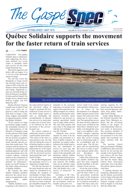 Québec Solidaire Supports the Movement for the Faster Return of Train Services