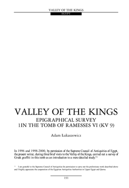 Valley of the Kings. Epigraphical Survey in the Tomb of Ramesses VI