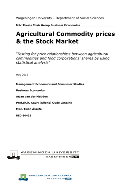 Agricultural Commodity Prices & the Stock Market