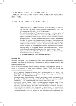 Sacred Buildings out of Necessity Articular Churches in Historic Western Hungary (1681–1781)