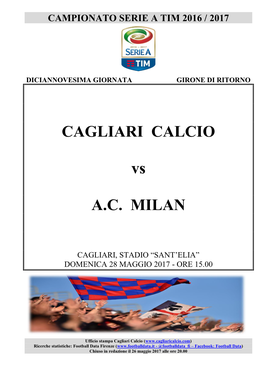 CAGLIARI CALCIO Vs A.C. MILAN