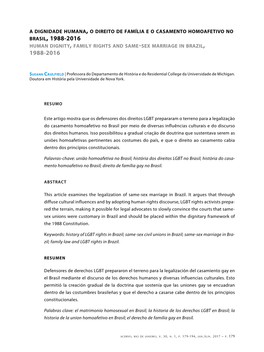 1988-2016 Human Dignity, Family Rights and Same-Sex Marriage in Brazil, 1988-2016