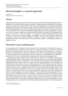 Historical Principles Vs. Synchronic Approaches