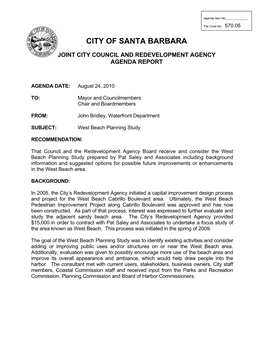 City of Santa Barbara Waterfront Department WEST BEACH