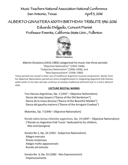 Alberto Ginastera 100Th Birthday Anniversary