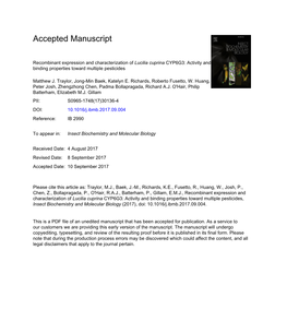 Recombinant Expression and Characterization of Lucilia Cuprina CYP6G3: Activity and Binding Properties Toward Multiple Pesticides