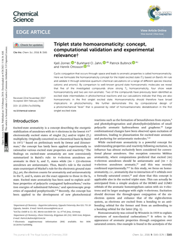 Triplet State Homoaromaticity: Concept, Computational Validation and Experimental Cite This: Chem