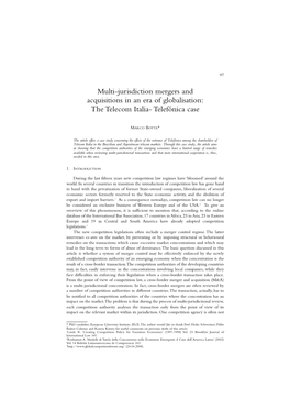 Multi-Jurisdiction Mergers and Acquisitions in an Era of Globalisation: the Telecom Italia- Telefónica Case