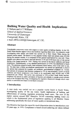 Bathing Water Quality and Health Implications