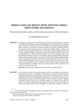 Roman and Late Roman Bone Spinning Tools from Stobi, Macedonia
