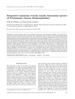 Integrative Taxonomy Reveals Cryptic Amazonian Species of Pristimantis (Anura: Strabomantidae)