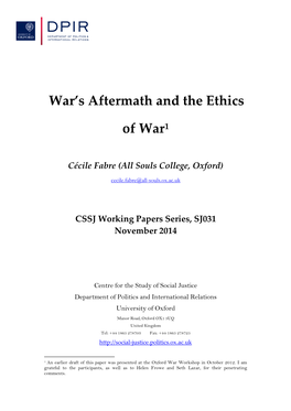 War's Aftermath and the Ethics of War1