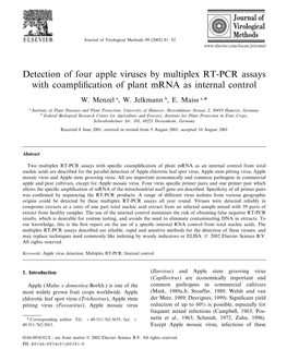 Detection of Four Apple Viruses by Multiplex RT-PCR Assays with Coampliﬁcation of Plant Mrna As Internal Control