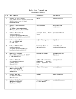 Selection Committee I-Mathematical Sciences