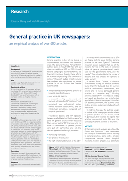 General Practice in UK Newspapers: an Empirical Analysis of Over 400 Articles