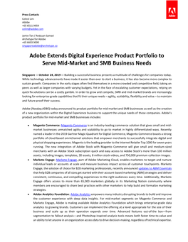 Adobe Extends Digital Experience Product Portfolio to Serve Mid-Market and SMB Business Needs