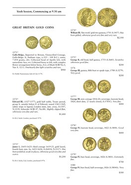 Sixth Session, Commencing at 9.30 Am GREAT BRITAIN GOLD COINS