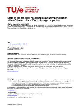 State-Of-The-Practice: Assessing Community Participation Within Chinese Cultural World Heritage Properties