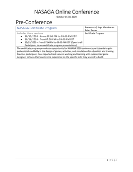 NASAGA Online Conference Pre-Conference