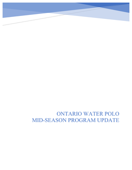 Ontario Water Polo Mid-Season Program Update
