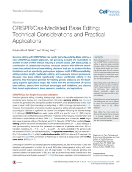 CRISPR/Cas-Mediated Base Editing