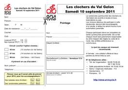 Les Clochers Du Val Gelon Samedi 10 Septembre 2011 Samedi 10 Septembre 2011 La Randonnée Cyclotouriste Des Clochers Du Nom :