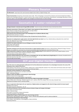 Plenary Session Geomatics 4 Water-Related CH ICT and Digital