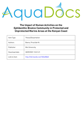 The Impact of Human Activities on the Ephibenthic Bivalve Community in Protected and Unprotected Marine Areas at the Kenyan Coast