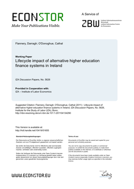 Lifecycle Impact of Alternative Higher Education Finance Systems in Ireland