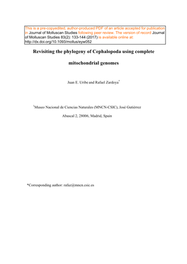 Revisiting the Phylogeny of Cephalopoda Using Complete Mitochondrial Genomes