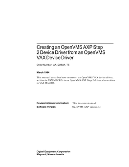 5 Synchronization Requirements for Openvms AXP Device Drivers 5.1 Producing a Multiprocessing-Ready Driver
