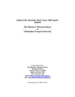 Alexander Moor Letter, 1862 April 1 MS0392