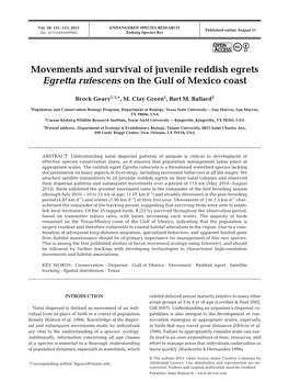 Movements and Survival of Juvenile Reddish Egrets Egretta Rufescens on the Gulf of Mexico Coast