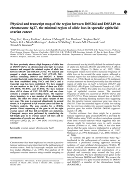 Physical and Transcript Map of the Region Between D6S264 and D6S149 on Chromosome 6Q27, the Minimal Region of Allele Loss in Sporadic Epithelial Ovarian Cancer