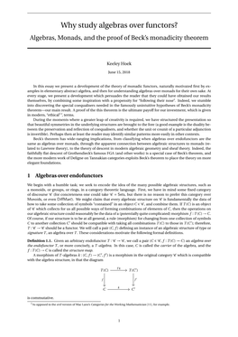 Why Study Algebras Over Functors? Algebras, Monads, and the Proof of Beck's Monadicity Theorem