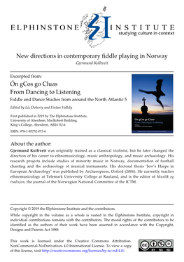 New Directions in Contemporary Fiddle Playing in Norway Gjermund Kolltveit