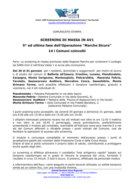 SCREENING DI MASSA in AV1 5° Ed Ultima Fase Dell'operazione