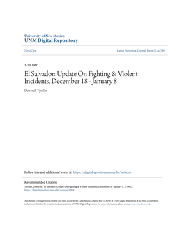 El Salvador: Update on Fighting & Violent Incidents, December 18 - January 8 Deborah Tyroler