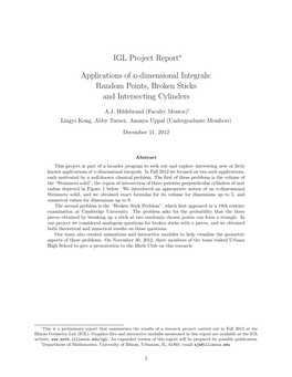 IGL Project Report Applications of N-Dimensional Integrals: Random